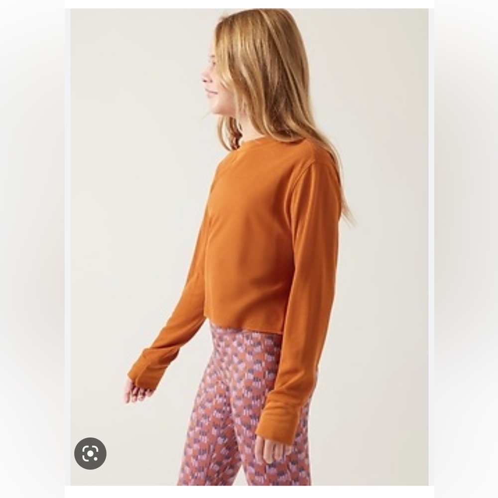 Athleta Girls Wander Waffle Top Orange Long Sleeve Thumb Holes Pullover XL